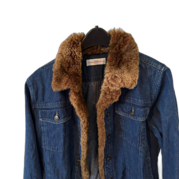 Marisa Christina | Vintage Fur Trim Denim Jean Jacket Size Large - Picture 2 of 12